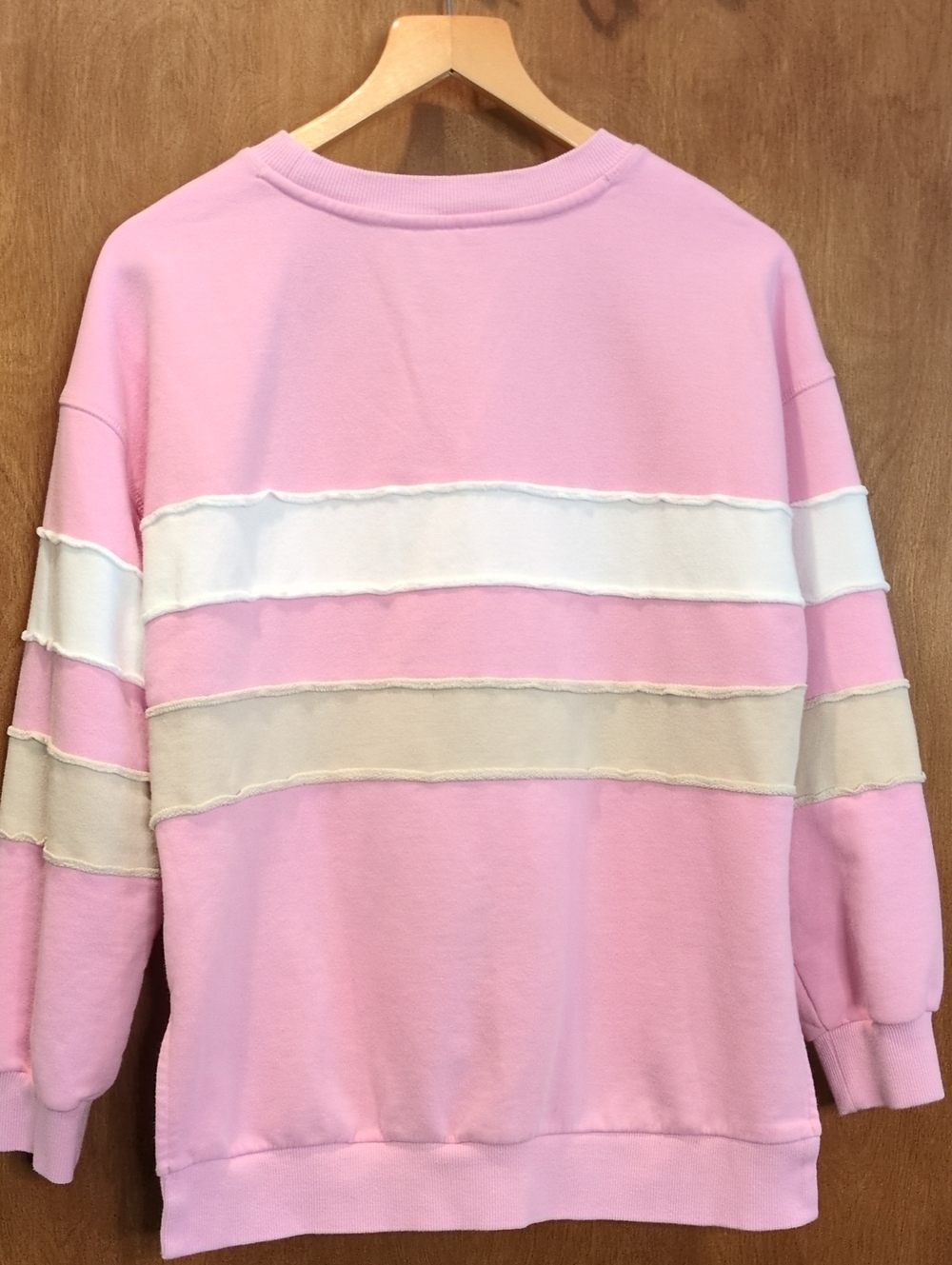 JoyLab Pink Crewneck Sweatshirt with White and Beige Stripes Size XS - Picture 4 of 7